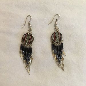 Navy patterned earrings